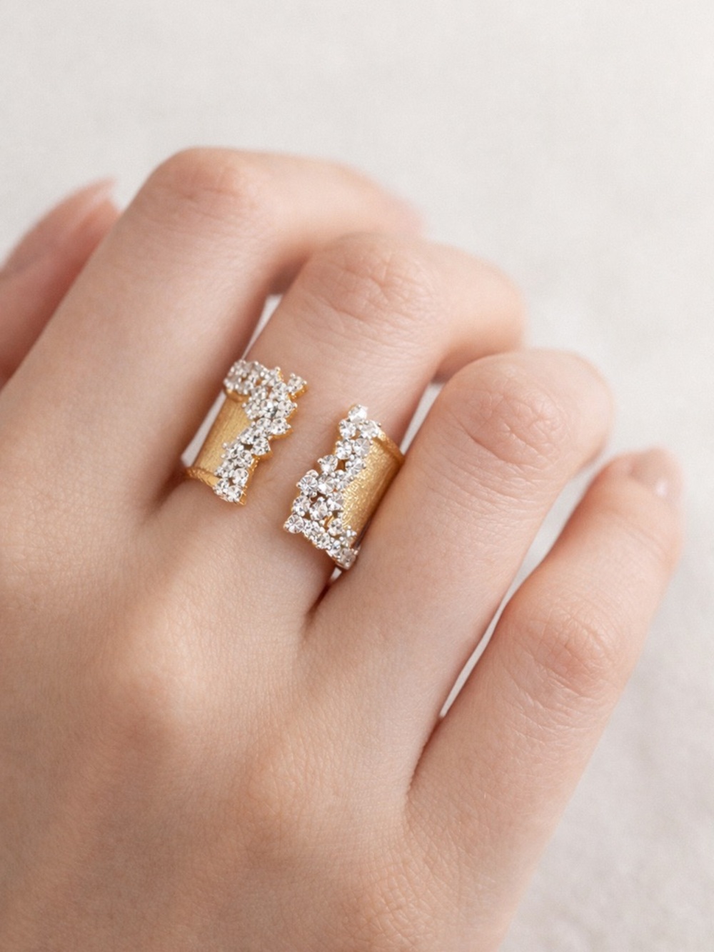 Gold CZ Wide Band Ring | Chunky Statement Ring | Sparkling Geometric Design